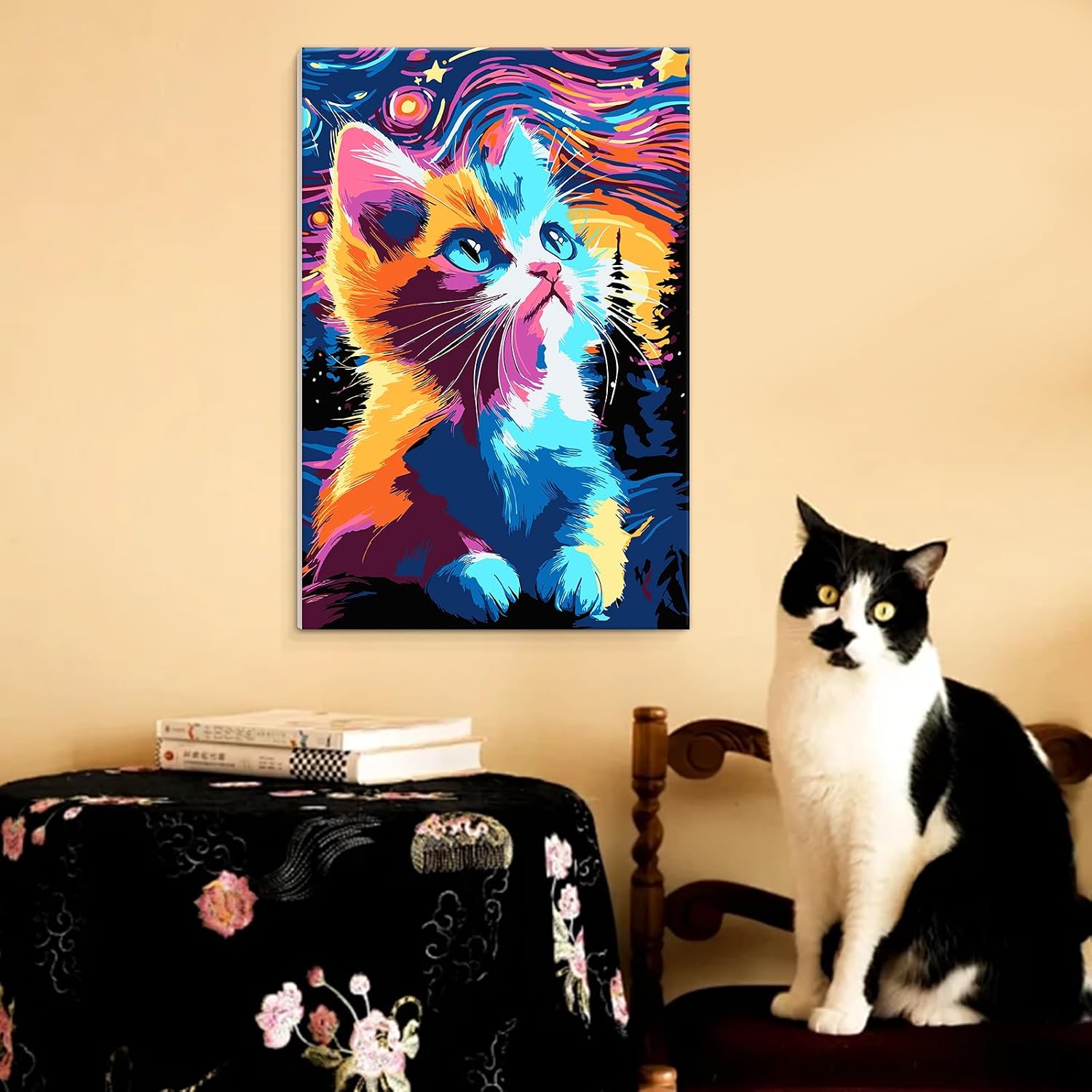 QUITEDEW Paint by Numbers Kit for Adults Framed,Cat Paint by Number Kits on Canvas,Painting by Number Animals Colorful Box,Craft Supplies for Home Wall Decoration 8x12 lnch(Starry Night) image 4