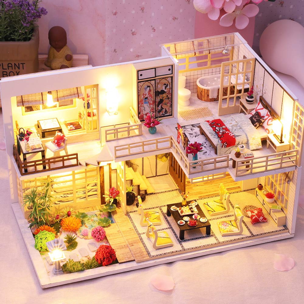 Roroom DIY Miniature and Furniture Dollhouse Kit,Mini 3D Wooden Doll House Craft Model Japanese Style with Dust Cover and Music Movement,Creative Room Idea for Valentine's Day Birthday Gift?M030?