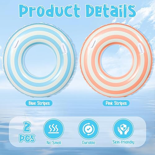 Miniatura 3 de 2 anillos de natación grandes con asas de 47.24 pulgadas, flotadores inflables de piscina para adultos y adolescentes, tamaño para tumbonas de