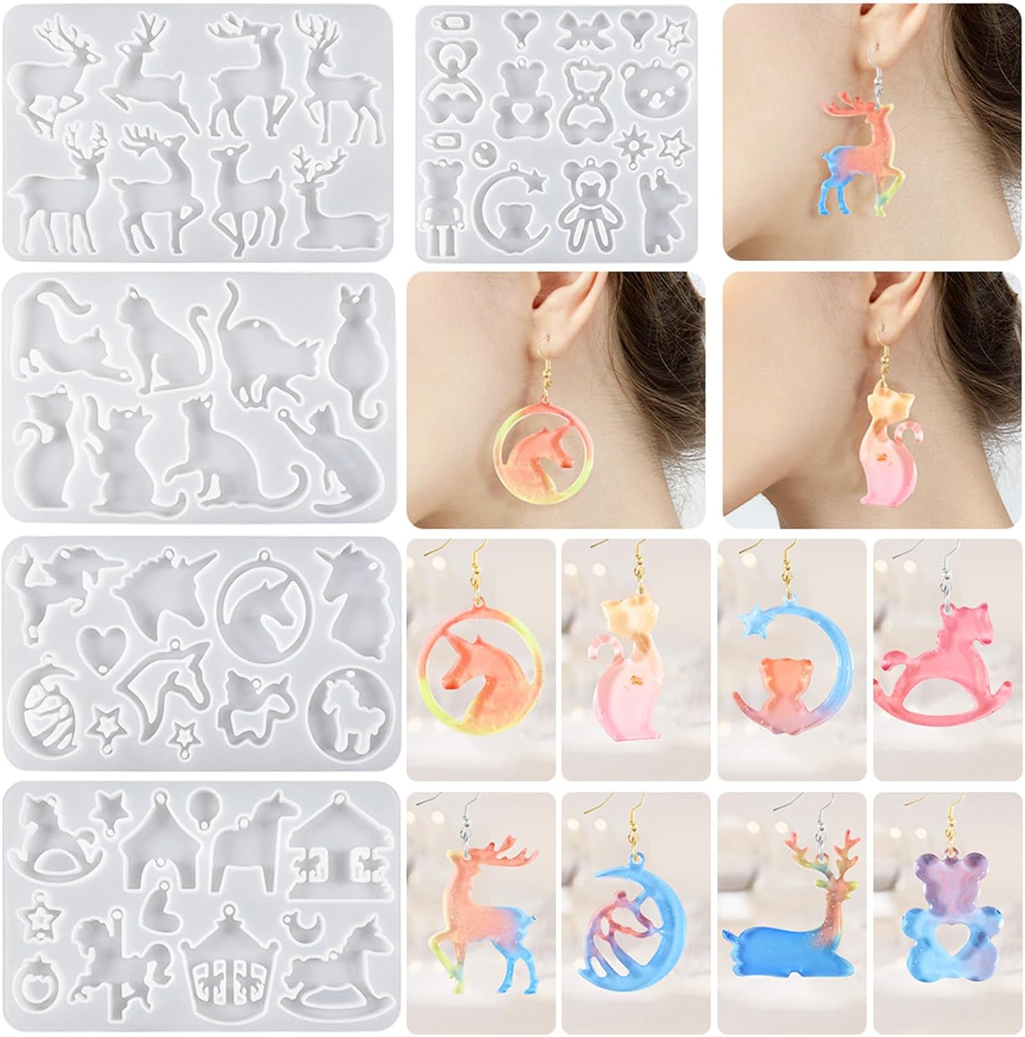 Zayookey 4-Piece Silicone Earring Mold Set - 50 Fruit & Veggie Cavities For Resin Jewelry DIY - View #9