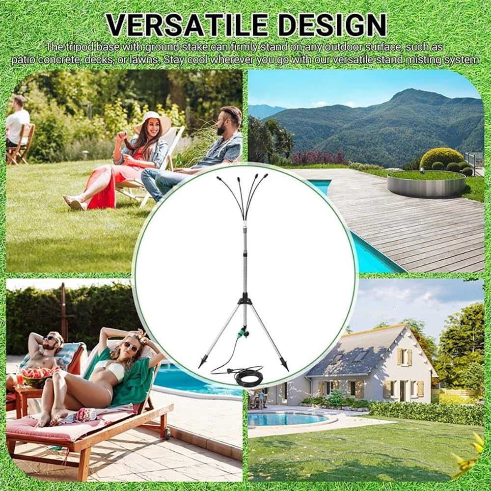 NEWFUN Nebulizzatore d'acqua da Esterno, Tubo Nebulizzatore da 8 M con 4 ugelli in Ottone, angolo Regolabile a 360°, Sistema di Raffreddamento a Nebbia per terrazze, Giardini, Spazi all'aperto