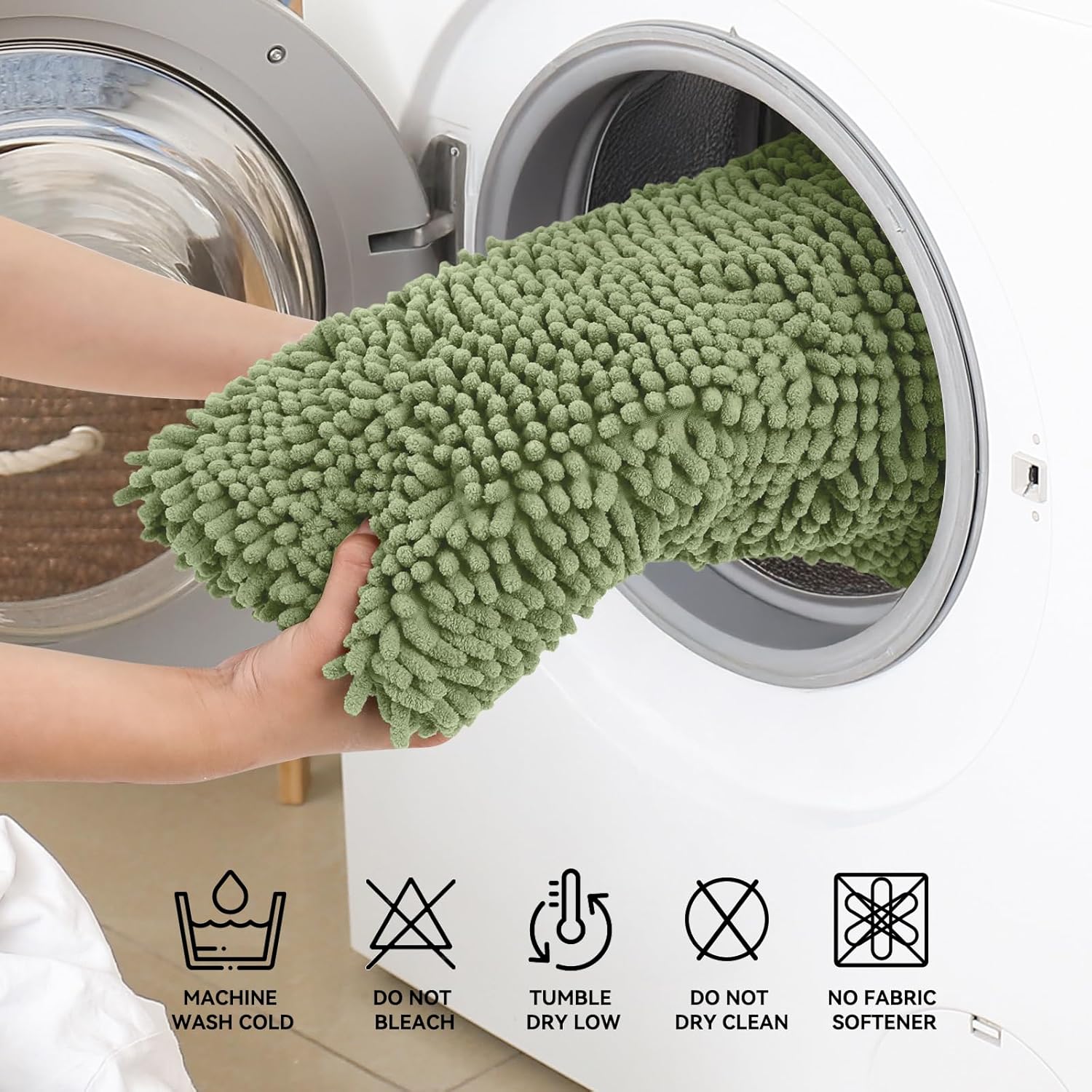 Bcoimo 48x24 Chenille Bath Mat – Non-Slip with Backing Bath Rug Ultra-Absorbent and Machine Washable Bathroom Mat Quick-Dry Design. Ideal for Bathroom Shower and Tub Areas