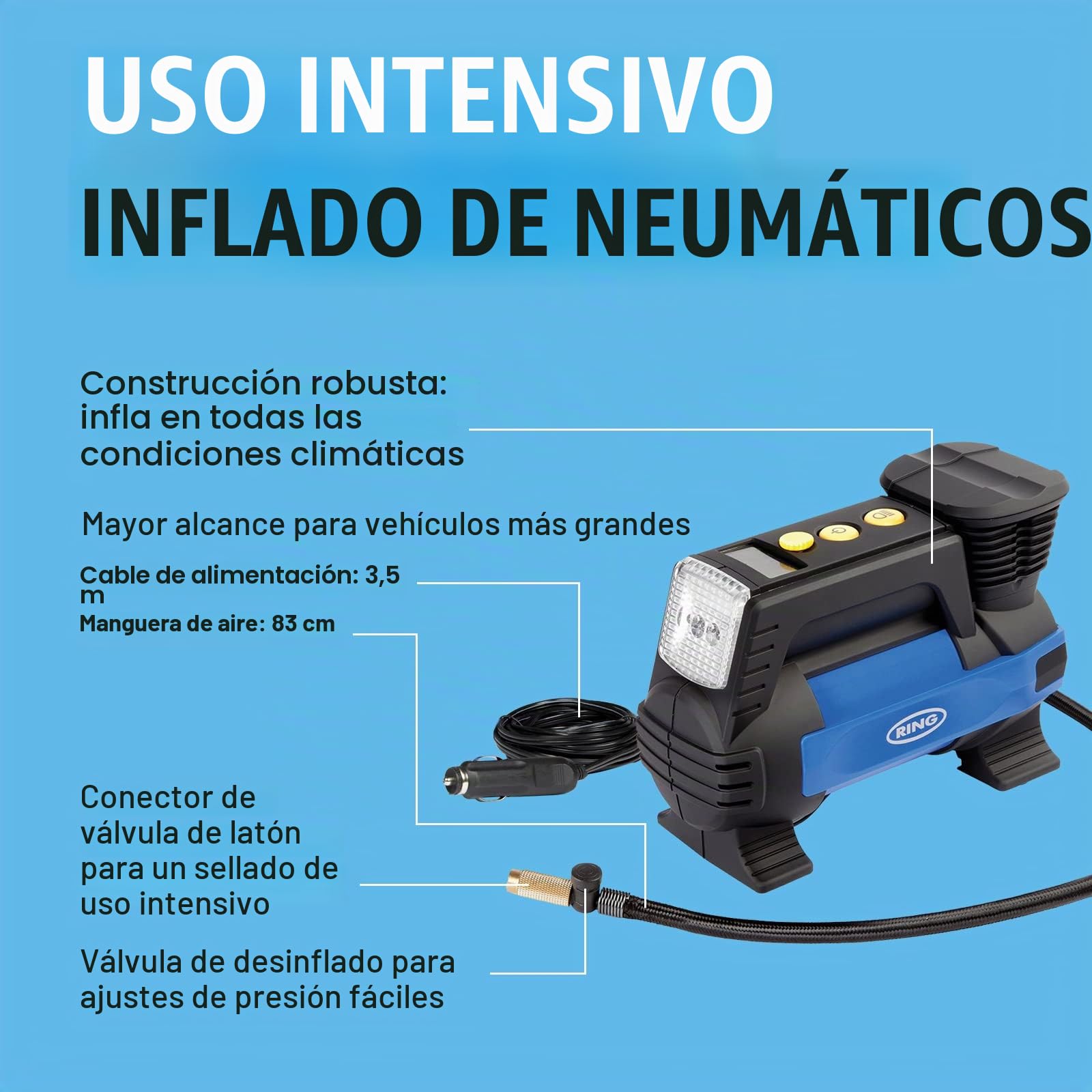 Ring Automotive RAC820 Inflador de ruedas digital, 12 V