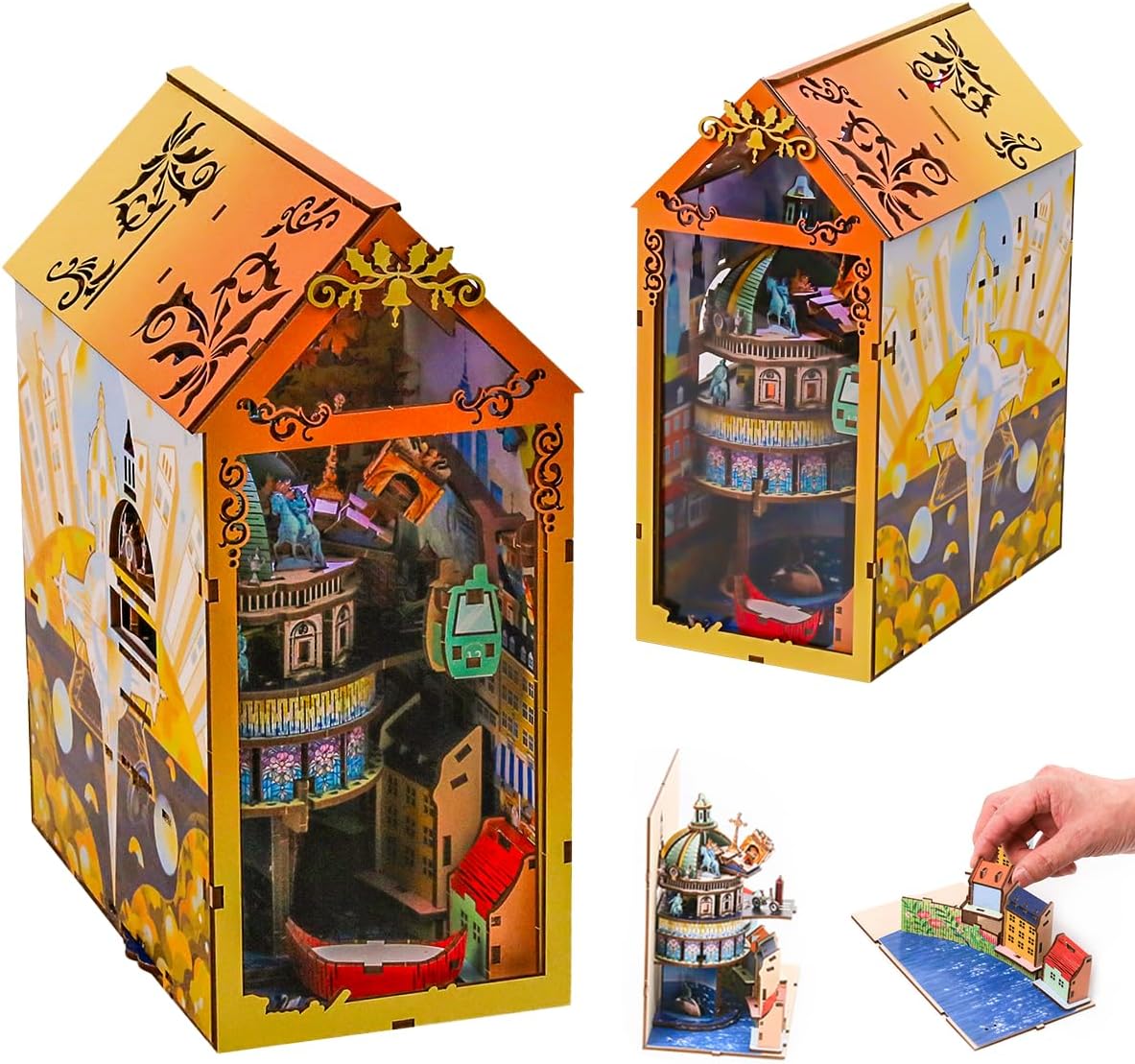 Denmark 3D Wooden Puzzle Booknook Kit, Miniature Dollhouse for Bookshelf Decor, Interactive Model Building Set, Tiny House DIY Craft for Adults & Teens