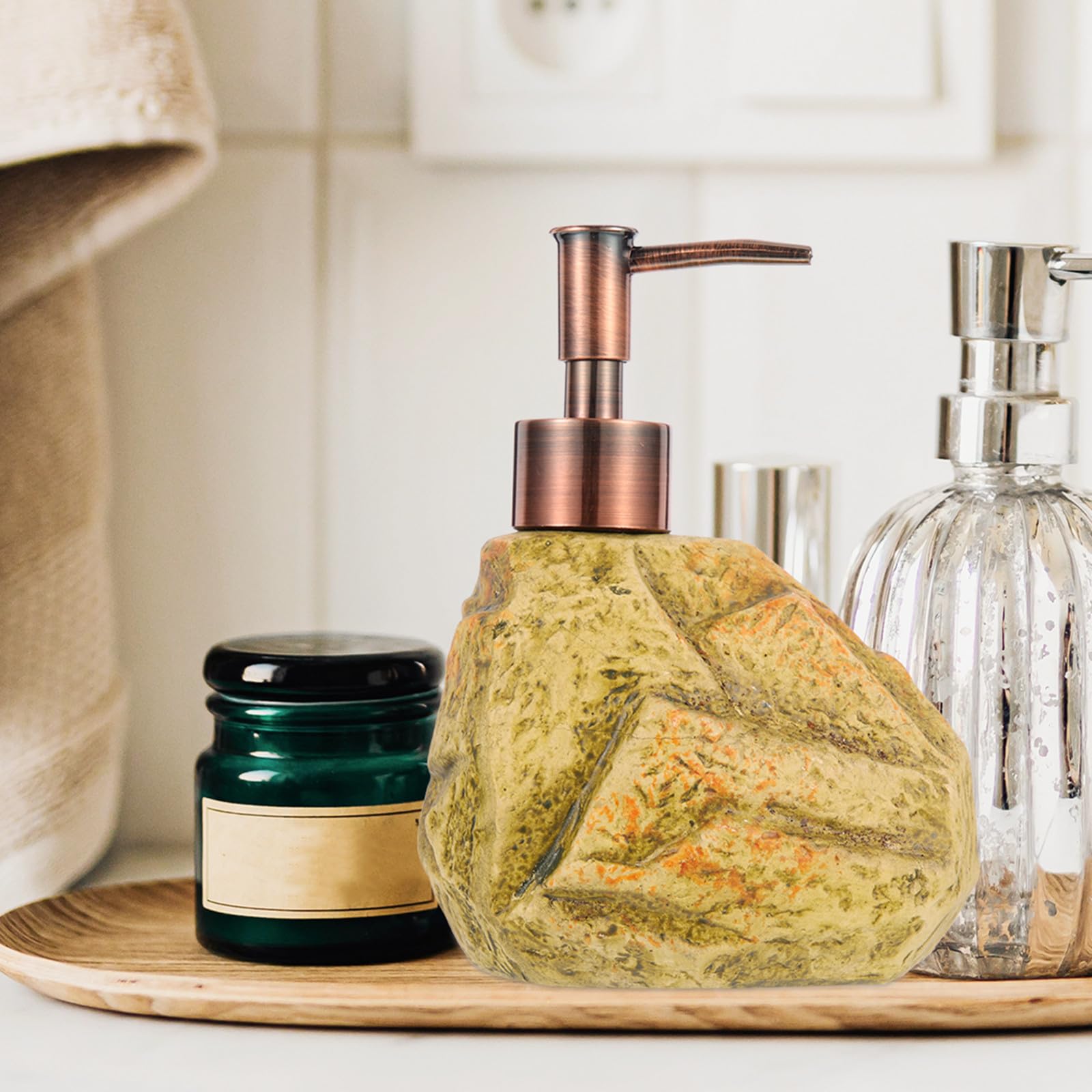 Dispenser a Pompa in Ceramica 310ml Effetto Pietra, Stile Retrò