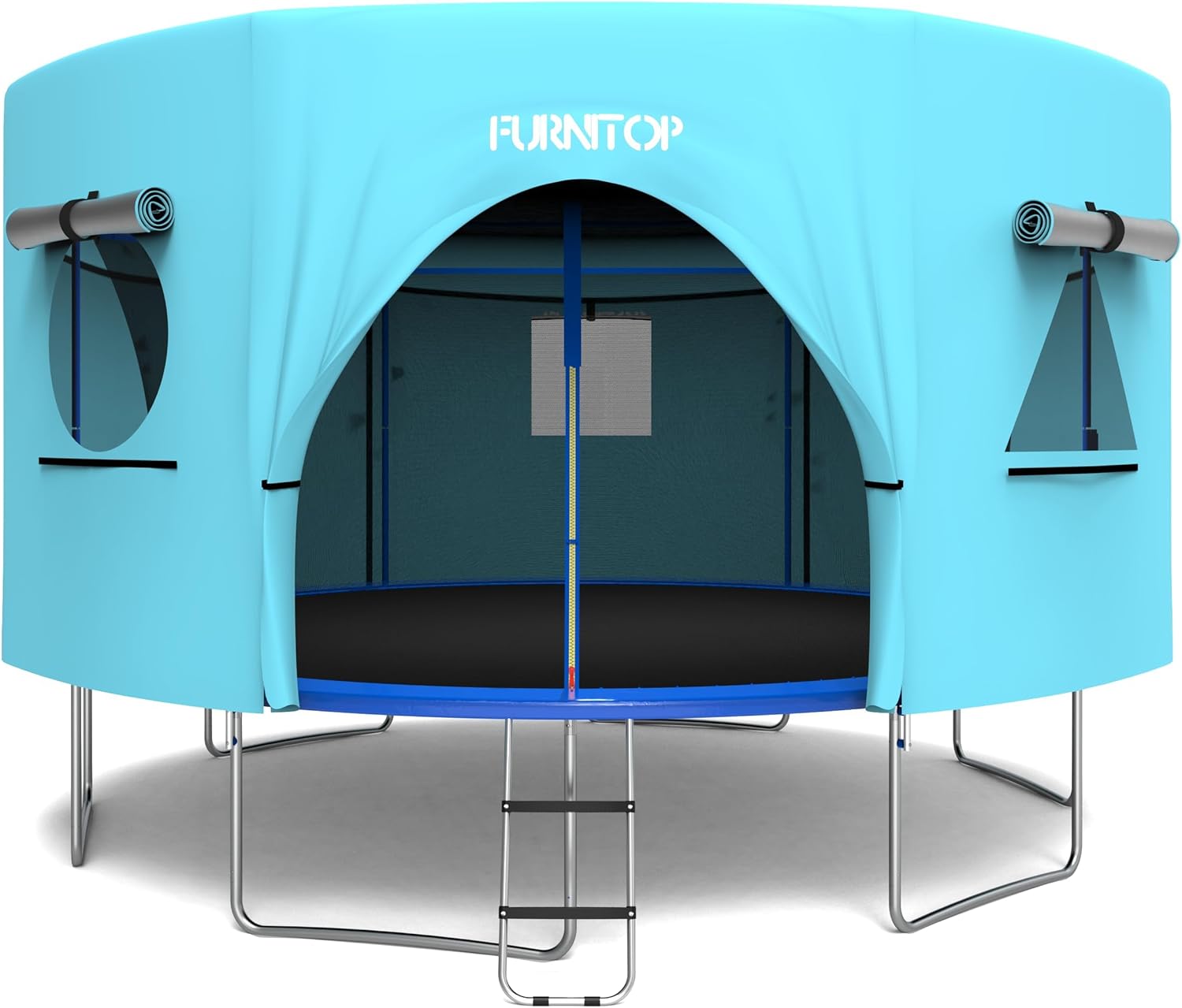 Trampoline Tent,Trampoline Cover 10ft Trampoline Accessories with LED Light Fits for 6 Straight Poles Trampoline Outdoor Round Tent Sun Shade Block The Wind Large Capacity (Tent Only) Blue