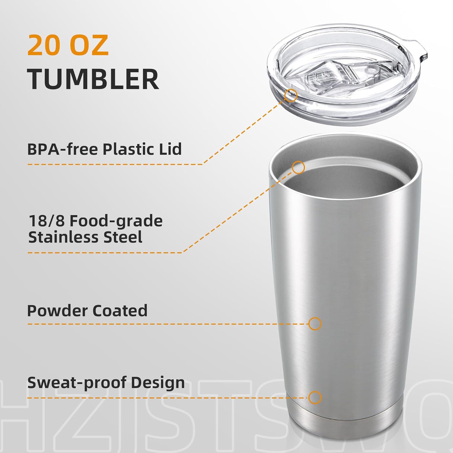 20 oz Tumbler Bulk with Lid Stainless Steel Insulated Tumblers Double Wall Vacuum Coffee Mug Powder Coated Tumbler Cups for Cold and Hot Drinks, Stainless Steel, 6 pack - Image 3