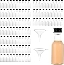 100PCS 25ml Mini Plastic Bottles with Lids, Miniature Alcohol Bottles with Screw Caps & Funnels, Empty Mini Liquor Bottle Reusable Spirit Shot Bottle for Wedding Party Favors (Black Cap)