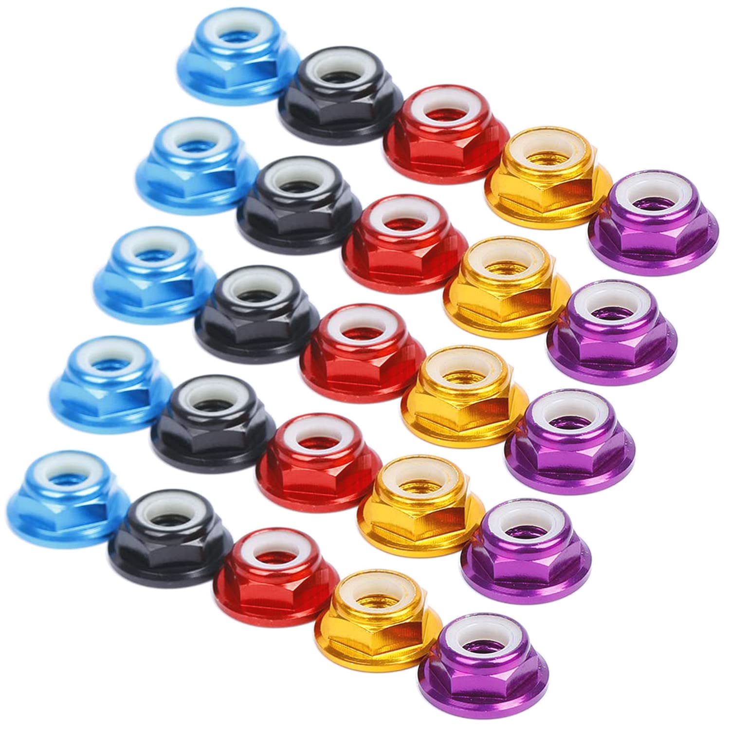 10 Dadi Autobloccanti M5 In Alluminio E Nylon - Rosso Scuro