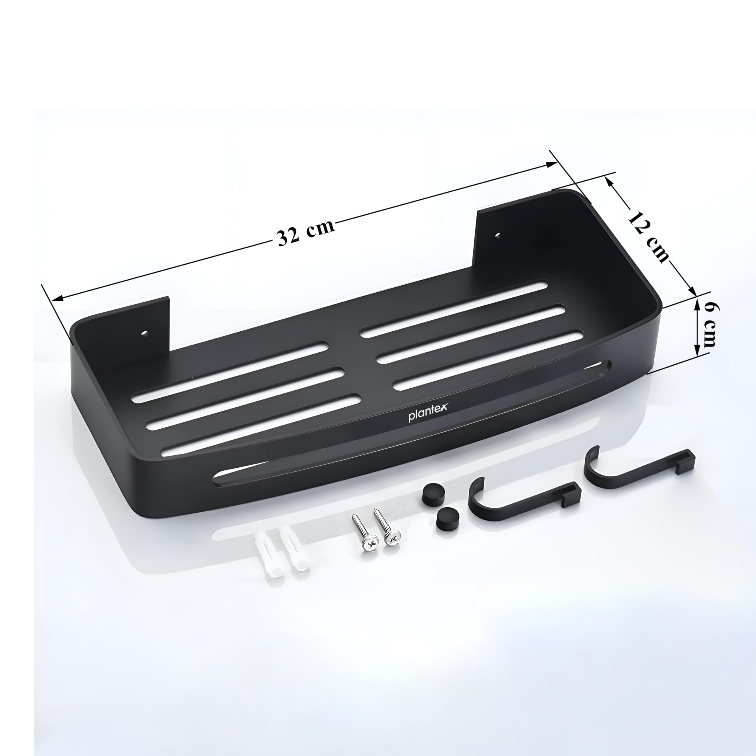 Plantex Bathroom Shelf for Wall/Space Aluminium Wall Mounted Shelf for Bathroom with Removable Hooks/Floating Shelf/Bathroom Organiser - 12x5 inches, Black (Pack of 1) — Amazon image 2