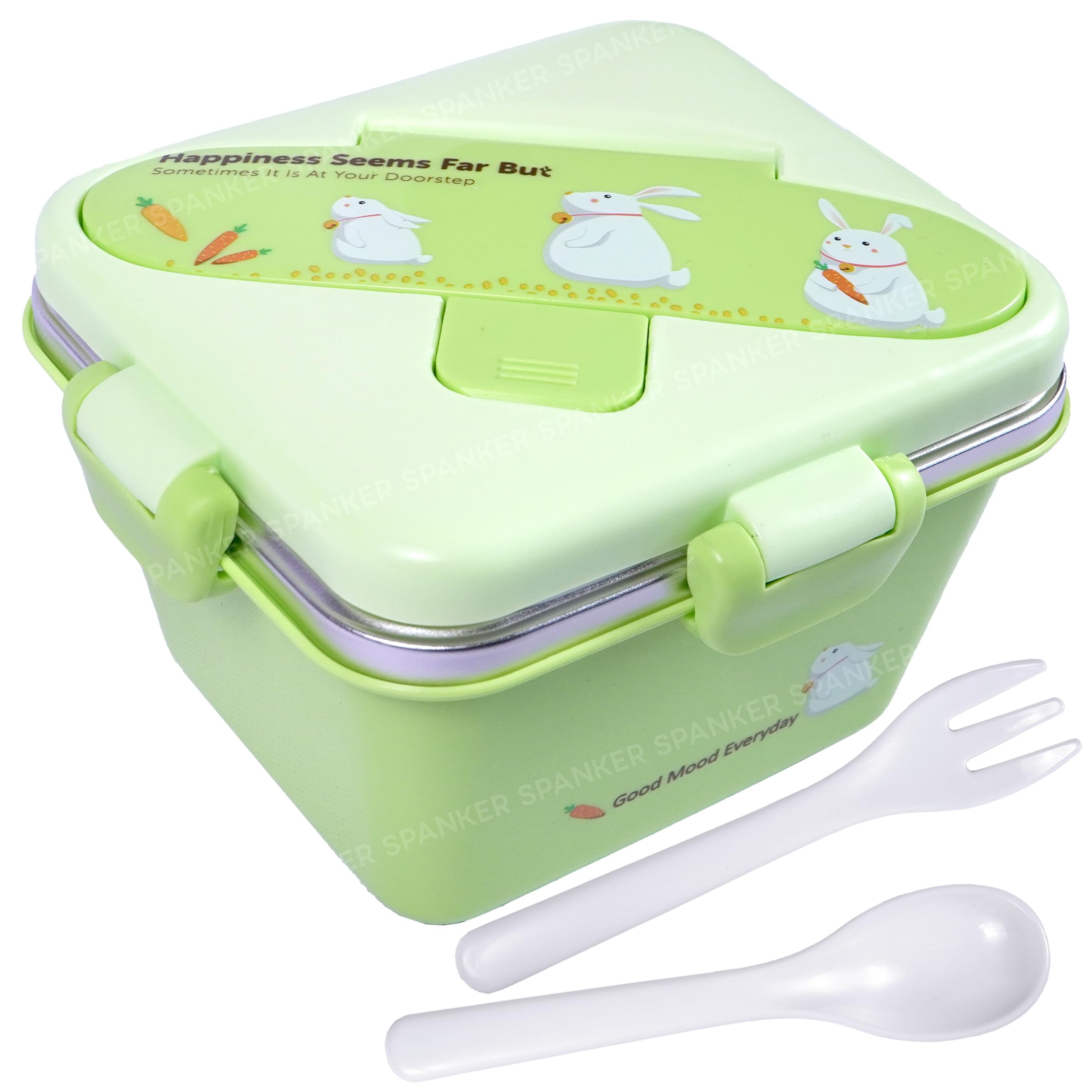 Spanker 600 ML Cartoon Design Portable Leak-Proof, BPA-Free Dishwasher Safe Stainless Steel Bento Box with Spoon & Fork for Toddlers Preschoolers - Green-image-19