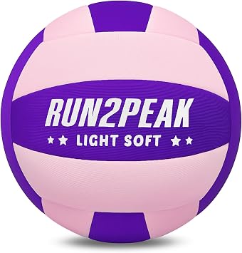 RUN2PEAK Super Soft Light Volleyball - Safe and Quiet Fabric Volleyball Ball for Indoor Play - Official Size 5 Kids Youth Beginners Lightweight Volleyballs Trainer for House Yard Training Practice