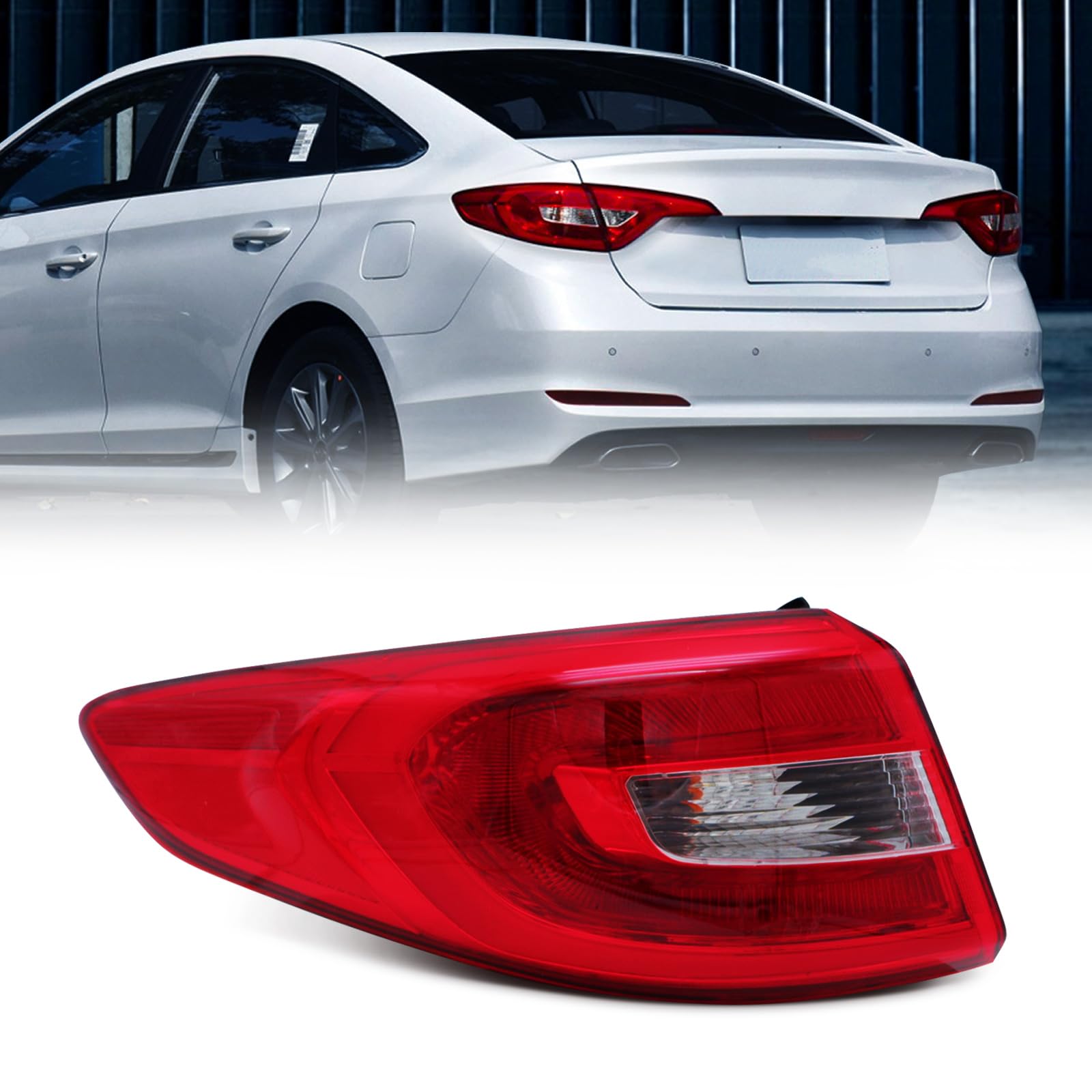 Huray Left Tail Light Fit for Hyundai Sonata 2015-2017, Halogen Taillight w/bulb Tail lamp Rear Brake Lamp Replacement for HY2804129 92401C2000 Driver Side LH Outer