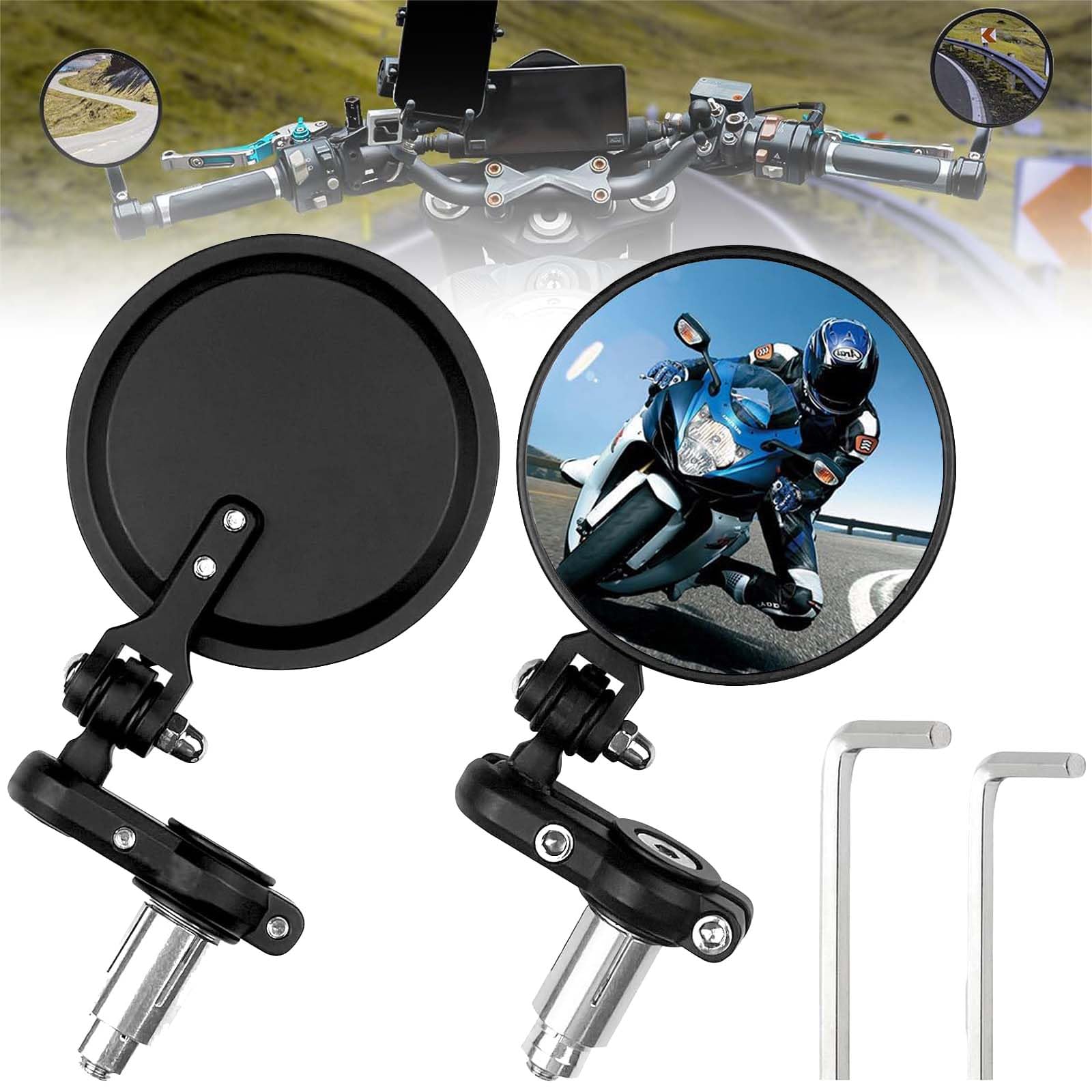 Set Specchietti Retrovisori Universali Per Moto - Filettature M8 M10, Morsetti 22mm, Girevoli 360° Per ATV E Scooter