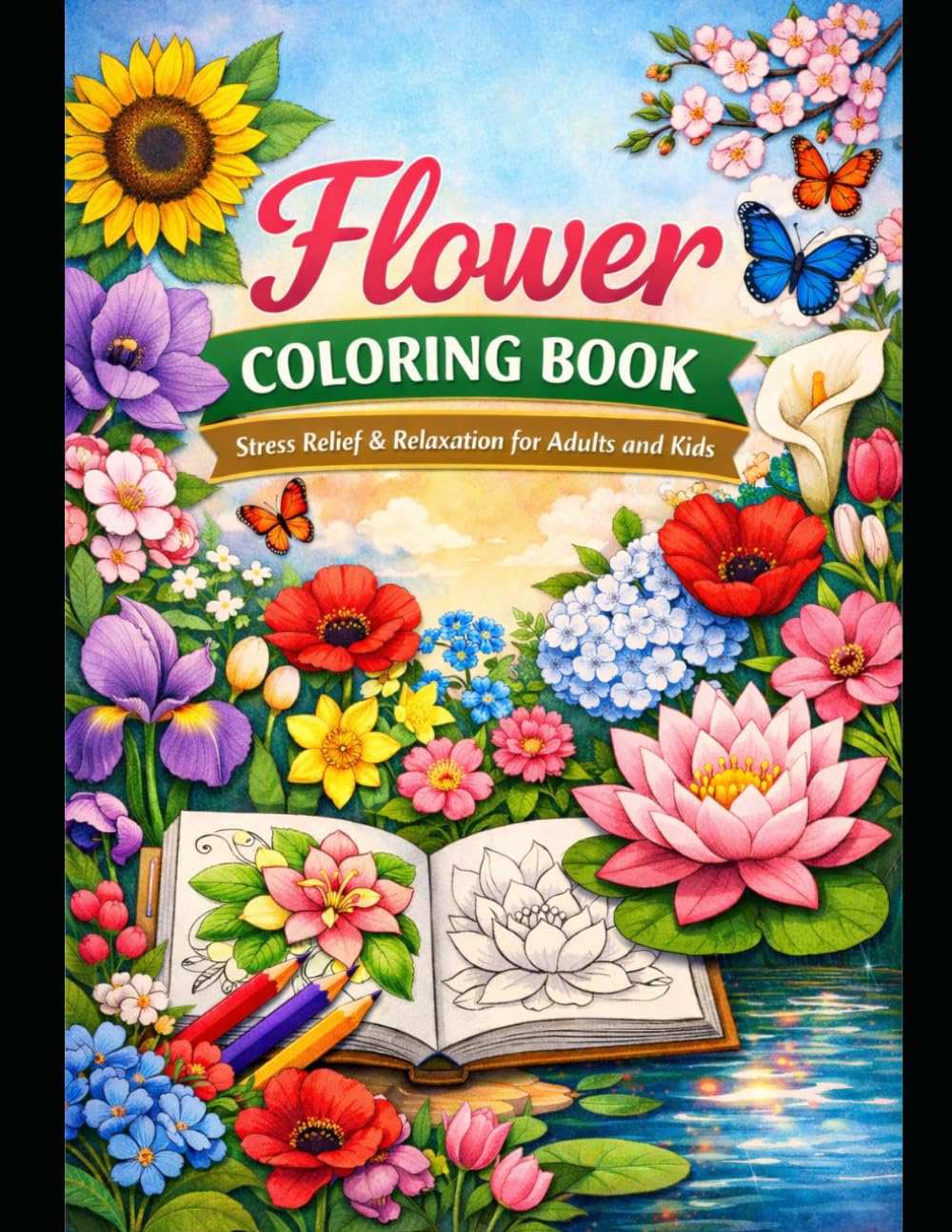 Flower Coloring Book: Stress Relief & Relaxation for Adults and Kids
