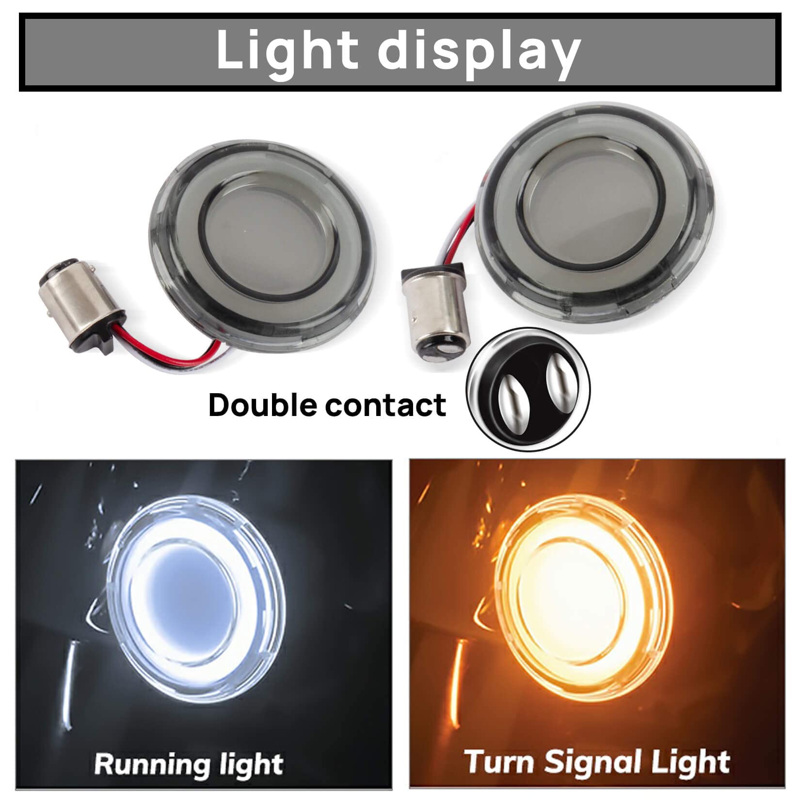 PSLER Tracer Led Turn Signal Light, Bullet Style Kit Dual-Circuit White Amber with Smoke Lens Motorcycle Lighting Accessory for Touring Dyna Softail Sportster CVO