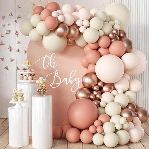Kit de arco de guirnalda de globos rosas y dorados, 166 globos metálicos de color rosa pastel polvoriento, blanco, arena, oro rosa, para boda,
