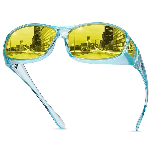 suoso Night Driving Glasses Fit Over Eyeglasses for Men Women Polarized Anti Glare Night Vision Glasses HD Yellow