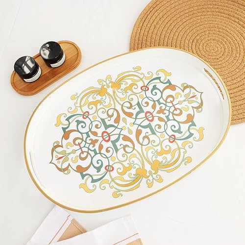 Miniatura 9 de Bandeja oval de plástico con asas, elegante bandeja decorativa para mesa de café, otomana, sala de estar, cocina, uso al aire libre. 10"*16"*1.4" A