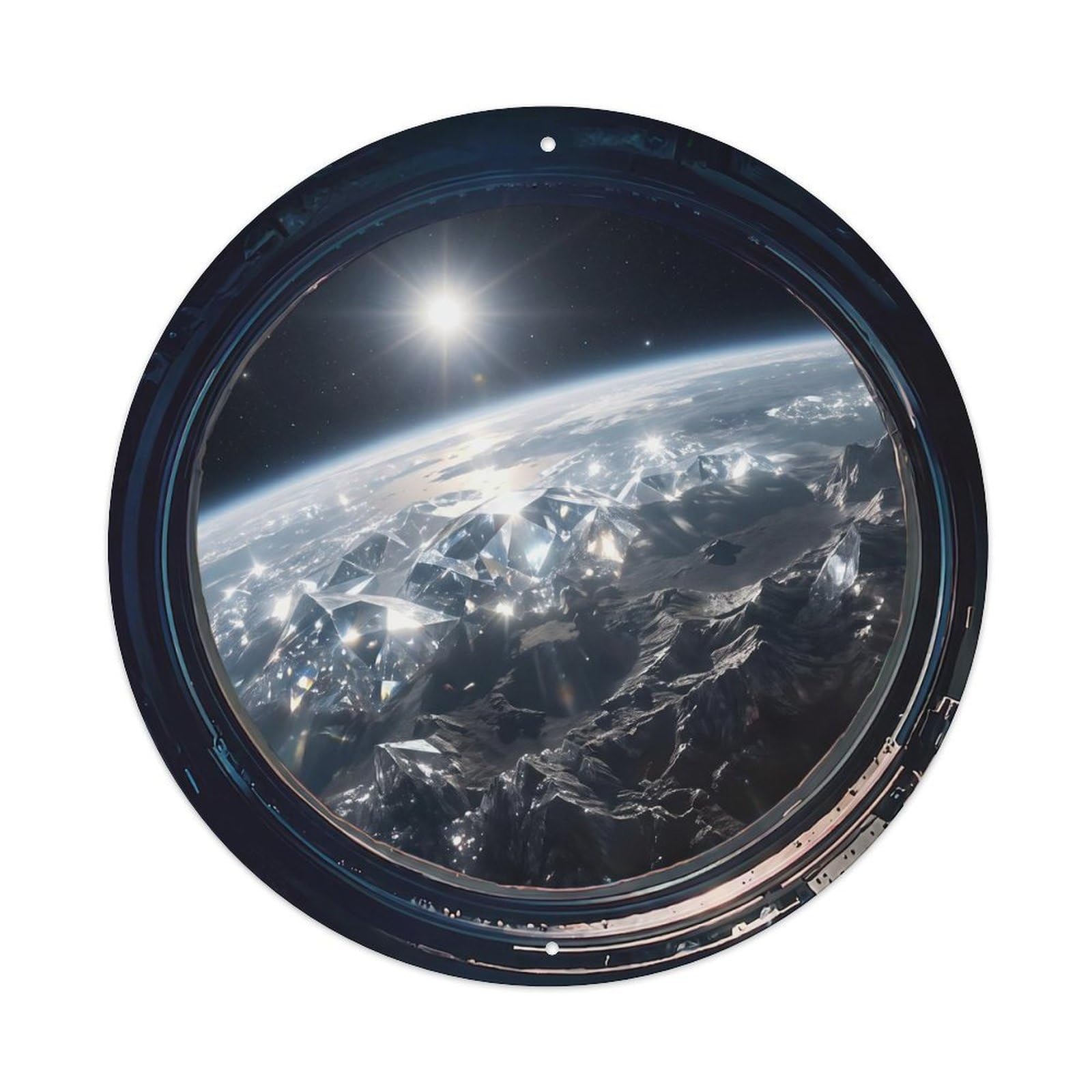 Carbon Diamond Planet Porthole View Metal Tin Sign