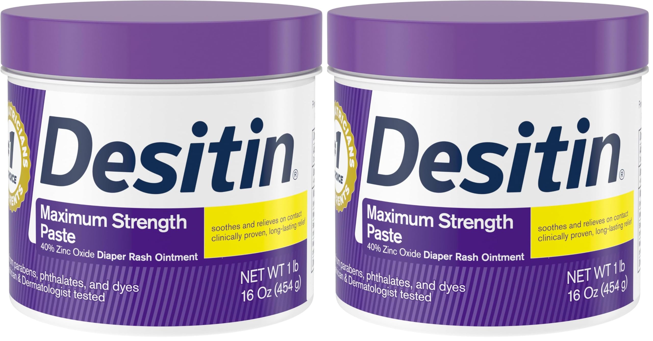 Desitin Maximum Strength Baby Diaper Rash Cream with 40% Zinc Oxide for Treatment, Relief & Prevention, Hypoallergenic, Phthalate- & Paraben-Free Paste, 16 oz (Pack of 2)