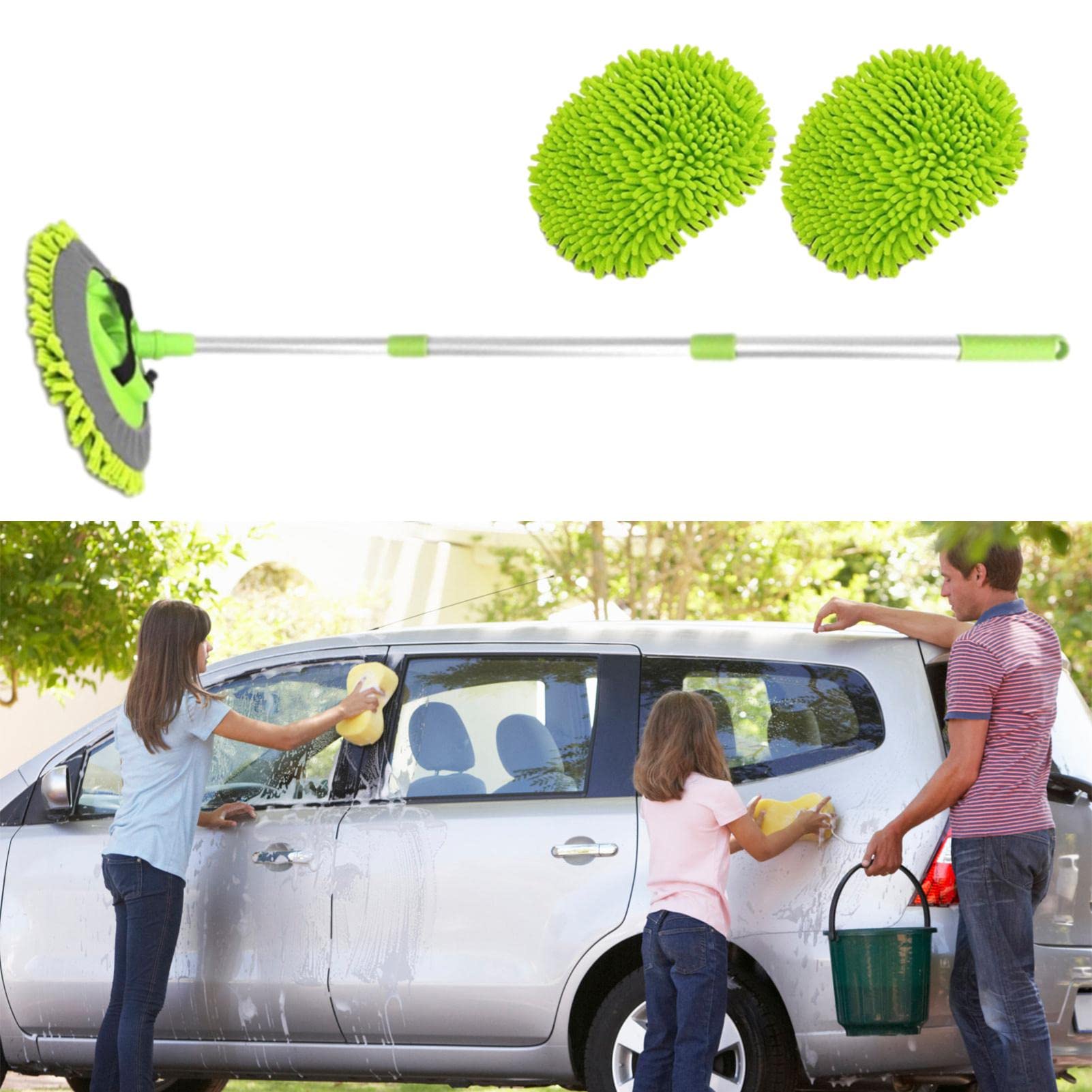Ordenado Kit Spazzola Per Auto Con Manico Telescopico 157,5 Cm - Microfibra Ciniglia 2 In 1 (Guanto + Spazzola)
