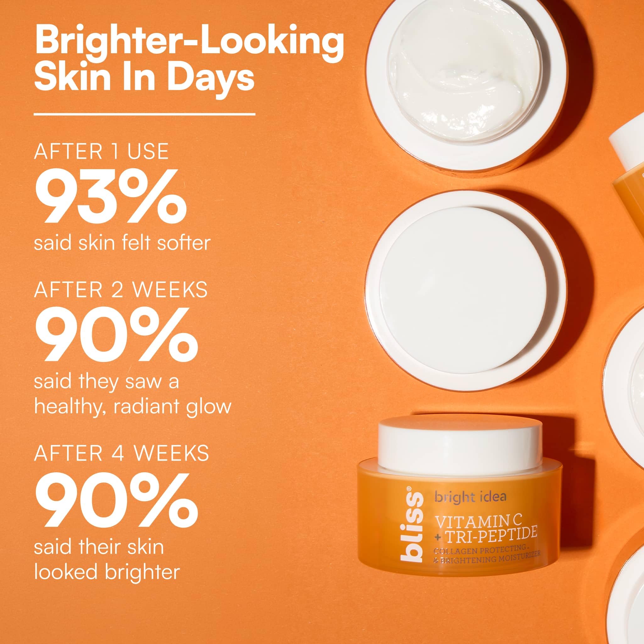 Bliss Crema hidratante iluminadora Tri-Peptide | Vitamina C y escualano | Crema facial hidratante antienvejecimiento para una piel radiante | Vegana y libre de crueldad animal, 1,7 fl oz