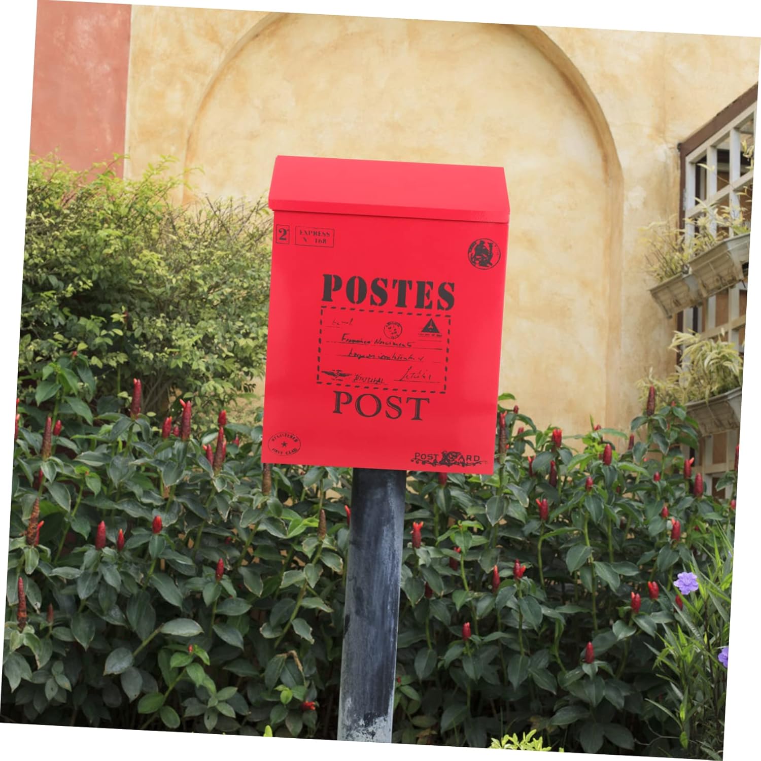 Vintage Wall Mount Mailbox Retro Iron Post Box Lock Outdoor Home Mailbox for Letters Decorative Red Space-Saving Design for Home and Office
