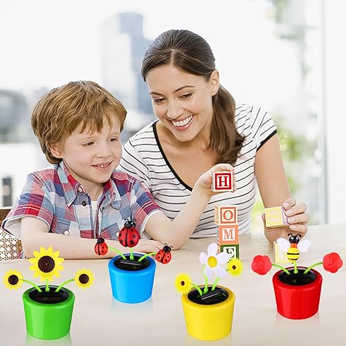 Miniatura 6 de 4 juguetes solares de abeja bailarina con energía solar, flor de sol bailarín en macetas de colores con margaritas oscilantes, colgajo animado,