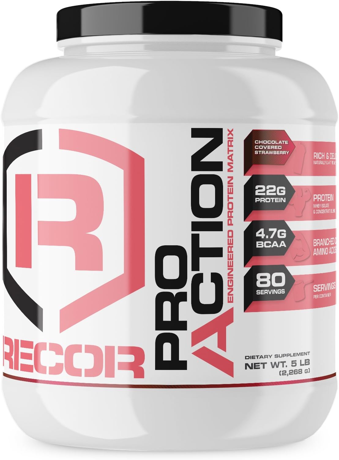 Reaction Nutrition Recor Pro Action Whey Protein, Chocolate Covered Strawberry, 5 Pound