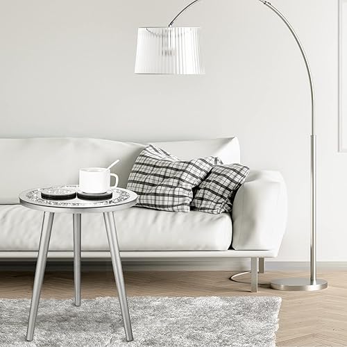 Miniatura 6 de Weysat Mesa auxiliar con espejo de 3 piezas con posavasos de cristal, mesa decorativa moderna plateada con espejo brillante, posavasos de cristal