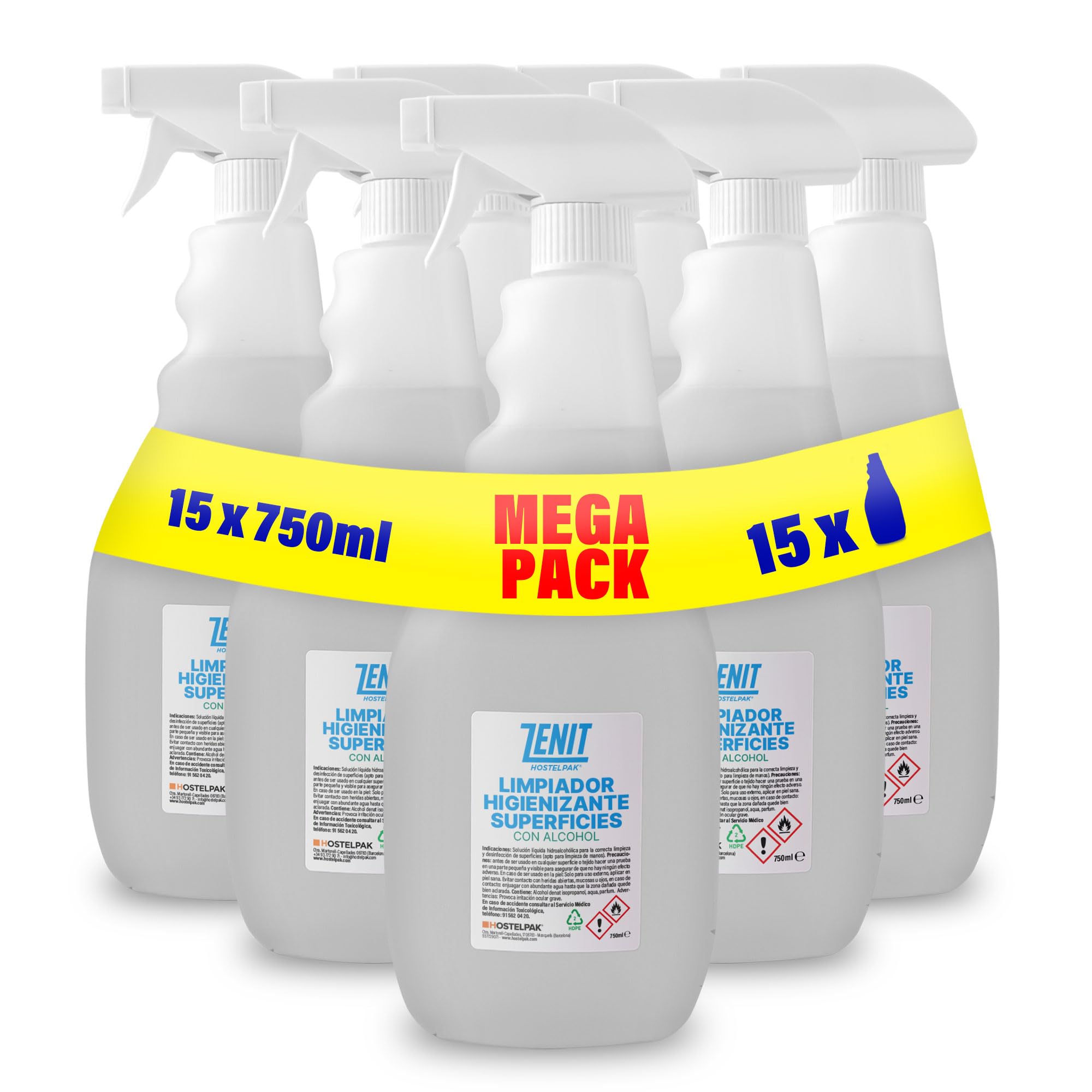 Hostelpak | 15 x 750ml - Limpiador superficies con alcohol Limpieza superficies y componentes electrónicos