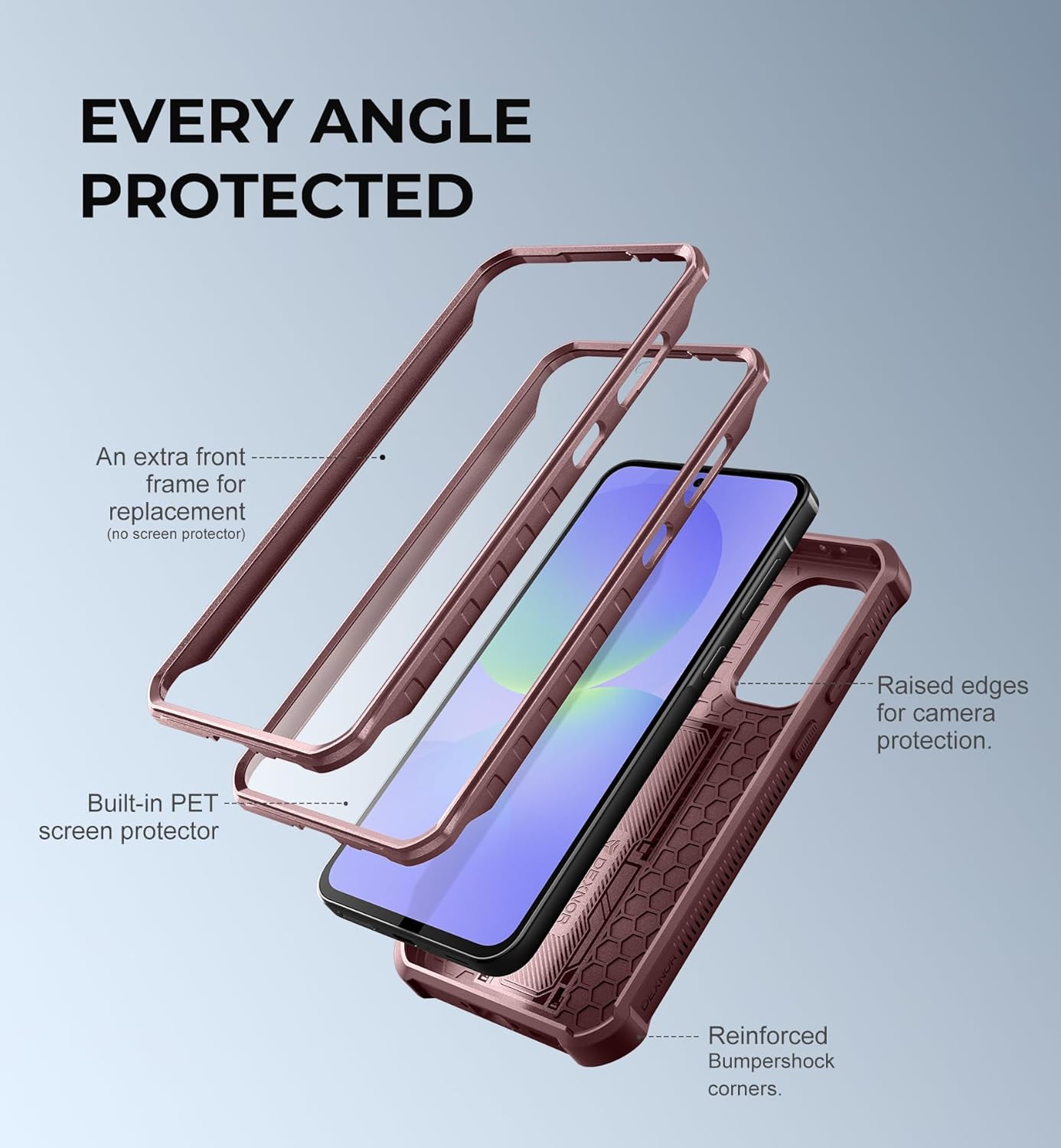 Dexnor for Samsung Galaxy A36-5G Case, [2 Front Frame] [Built-in Magnetic Slide Camera Cover & Kickstand] Heavy Duty Protection Shockproof Phone Case with Screen Protector, 6.7 inch Maroon Red