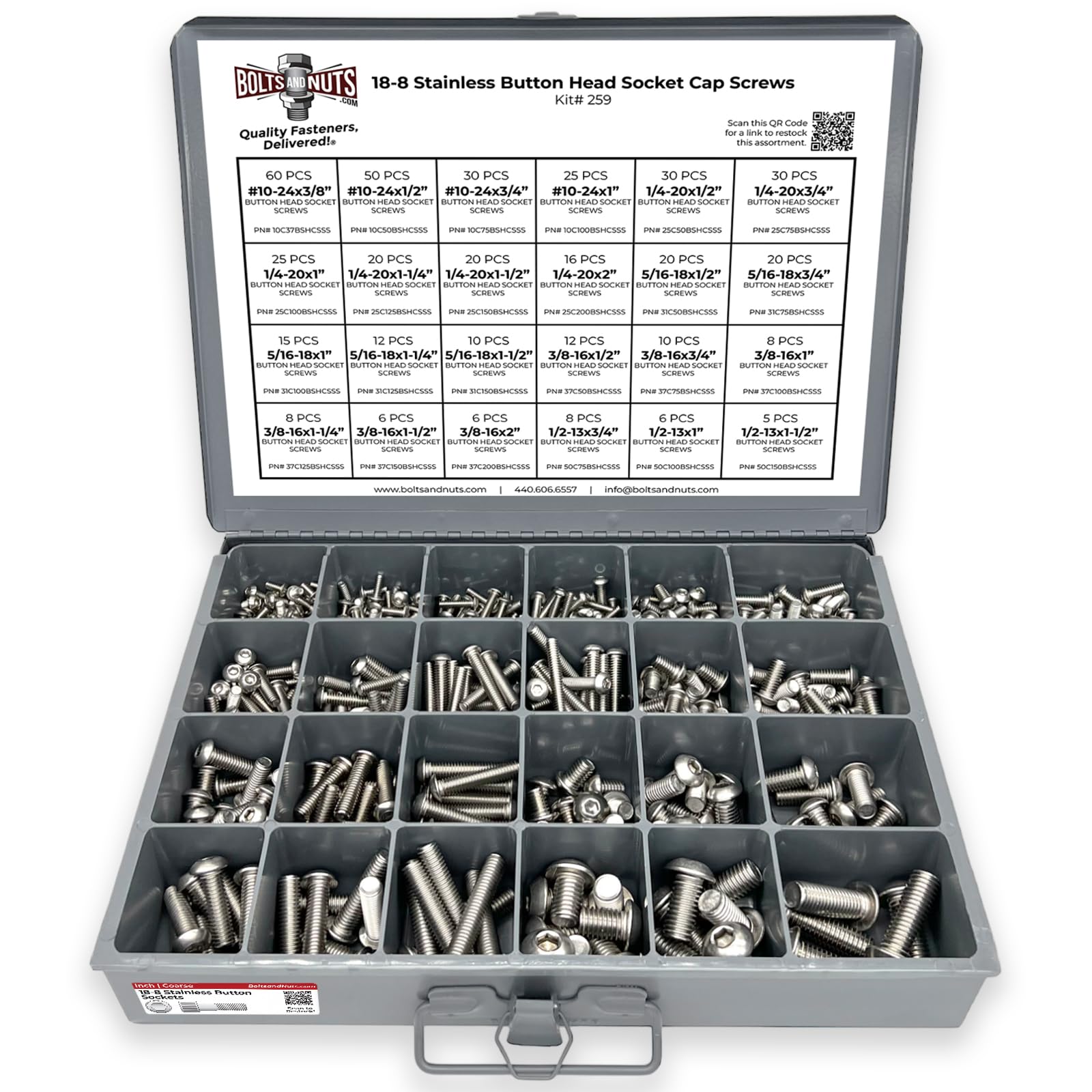 Inch 18-8 Stainless Steel Allen Button Head Socket Cap Screws Bolts Assortment - 453 PCS