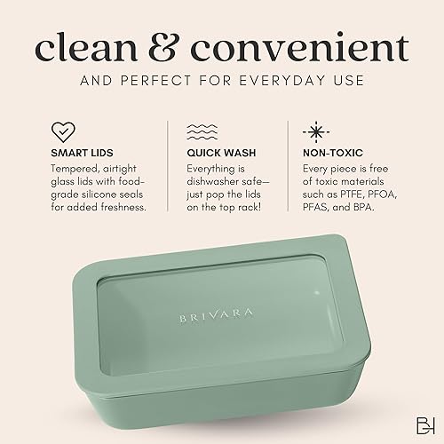 Miniatura 9 de Recipiente de almacenamiento de alimentos de vidrio recubierto de cerámica | Sin PTFE, PFOA, PFAS y BPA | Recipiente reutilizable no tóxico para