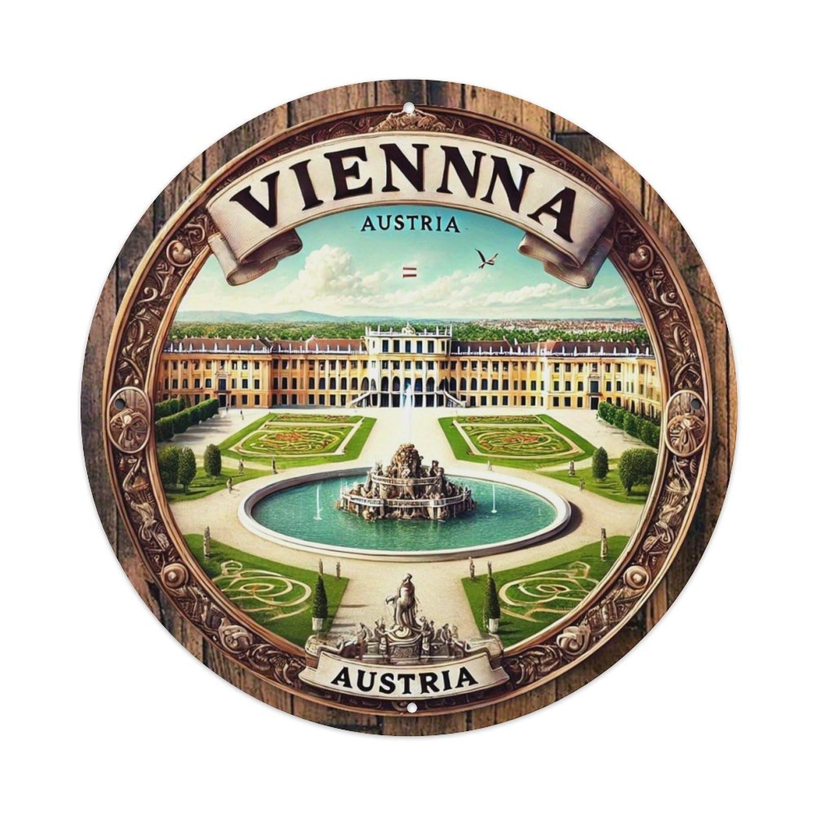 Jdyansheng Vintage Vienna Austria Palace Garden Scene Tin Sign Metal Poster Metal Signs For Home Man Cave Bar Cafe Kitchen Laundry Room Wall Decorations 8X8 Inches