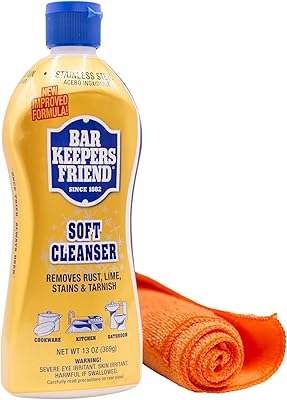 Bar Keepers Friend Cleanser & Polish 13oz Bundled Microfiber Towel - For Stainless Steel Cleaner for Pots and Pans, Cooktops, Hard Water Stains, Kitchens, Bathrooms & More Applications