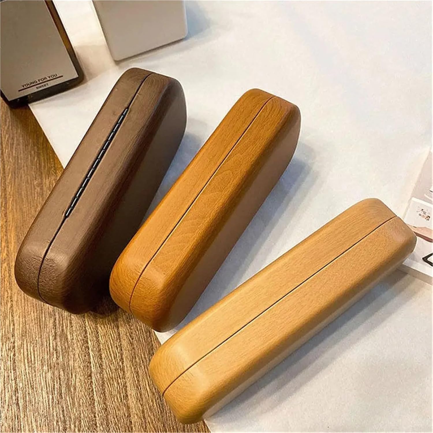 Etui Na Okulary Etui Na Okulary 1 Szt. Wodoodporne Pudełko Na Okulary Z Usłojeniem Drewna Damskie Męskie Przenośne Etui Na Okulary Do Czytania Okulary Przeciwsłoneczne, Light Brown
