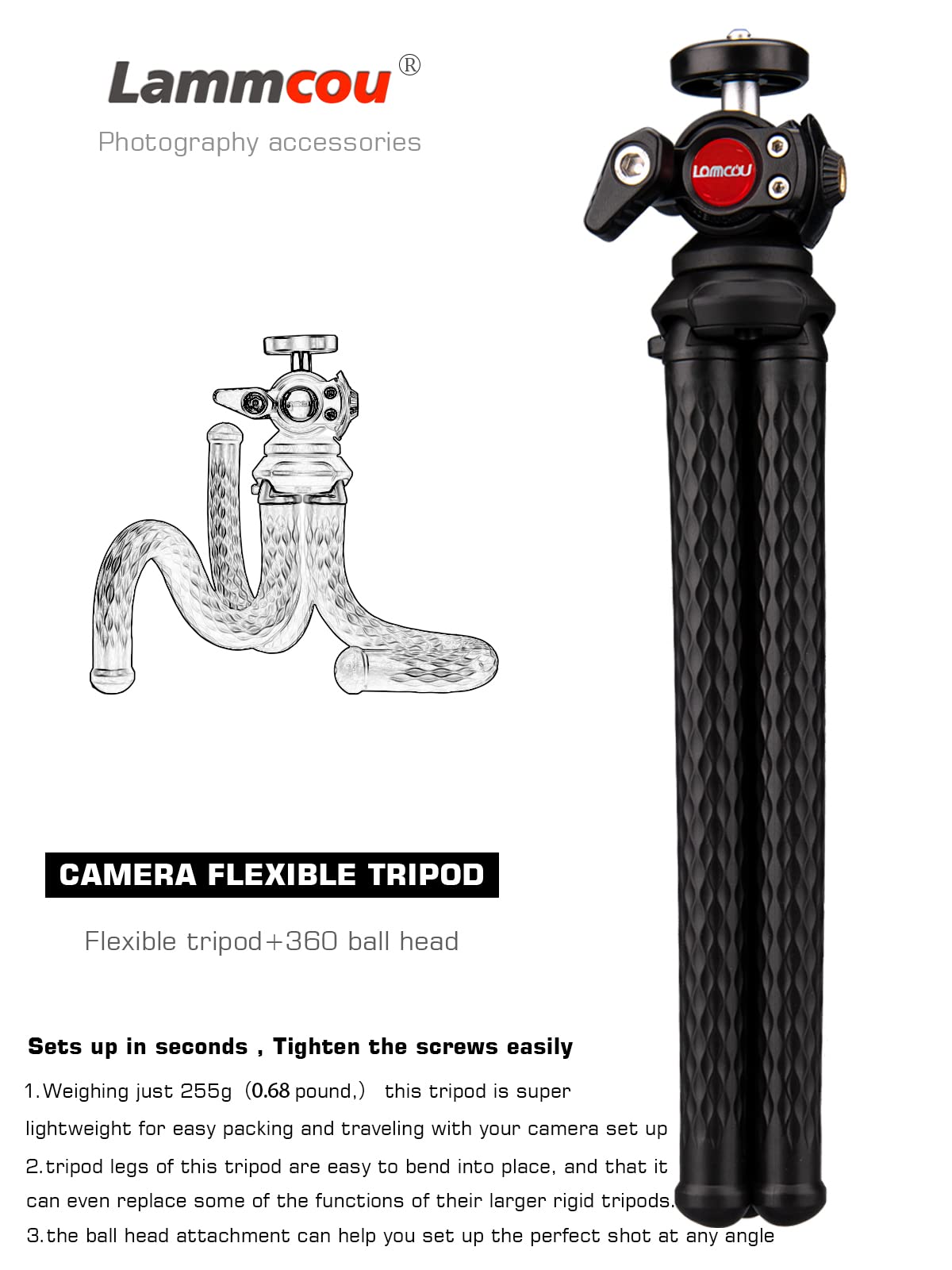 Lammcou Wildkamera Stativ Mini-Stative Reisestativ Fotostativ Dreibeinstativ Flexibel Klein Octopus Handstativ Kamerastativ für Kamera Camcorder Leuchte Webcam Tripod, 1pcs