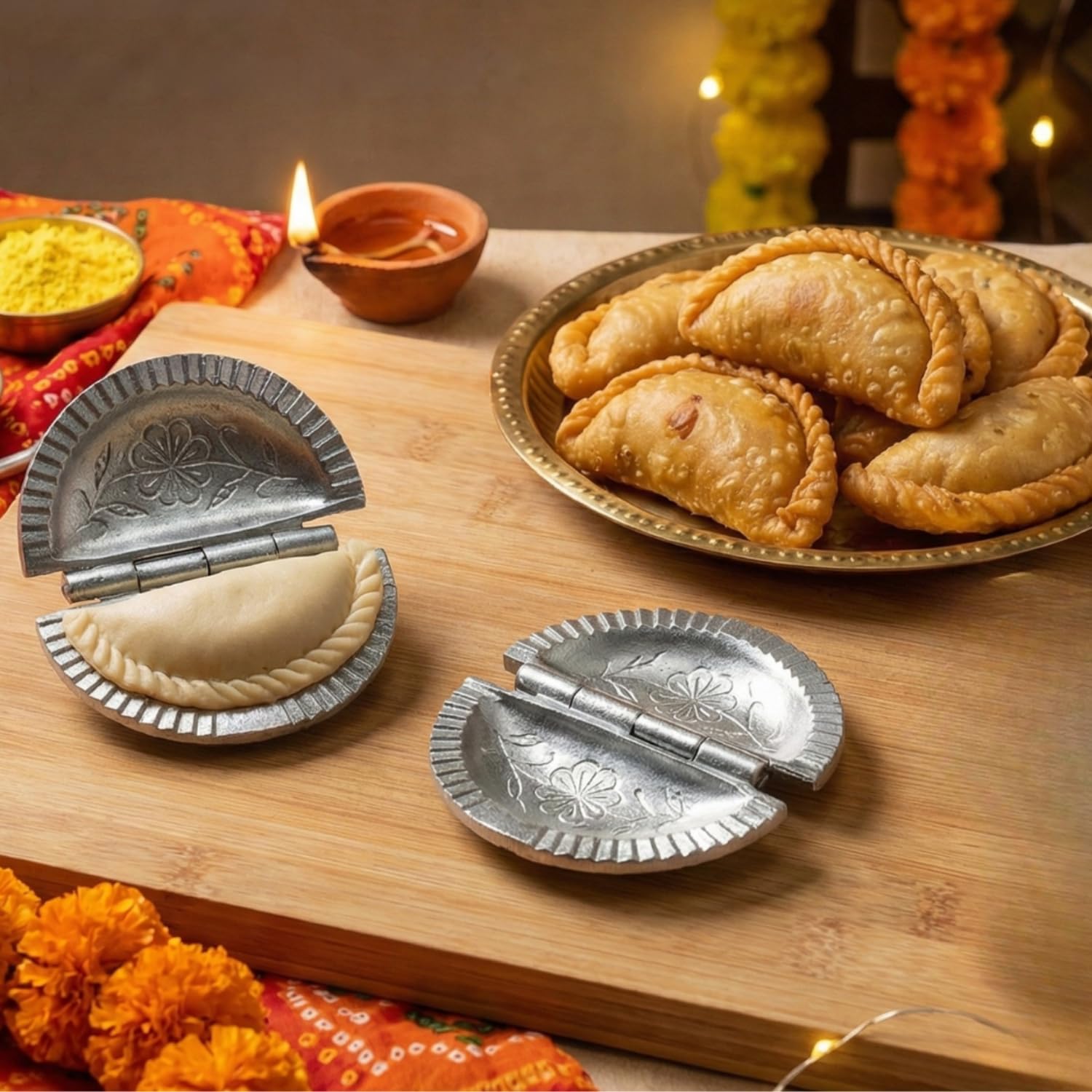 Sakoraware Aluminium Gujiya Karanji Dumpling Maker | Gujia Karjikai Mould Cutter Sacha Machine | Kitchen Molds | Ganesh Chaturthi | Holi | Diwali Festivals | Pack of 2| Perfect for Homemade Treats