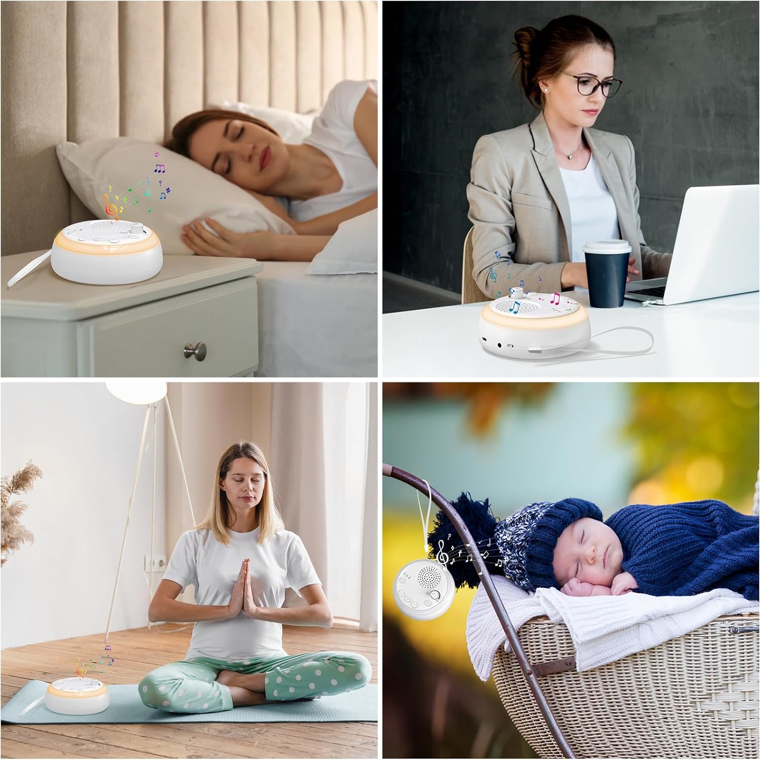 AMIR Sound Machine White Noise Machine with 16 Soothing Sounds for Baby Adults Kids Sleep, 3 Timers and Night Lights, Type-C Charging, Noise Canceling, Sound Therapy for Travel Office Home