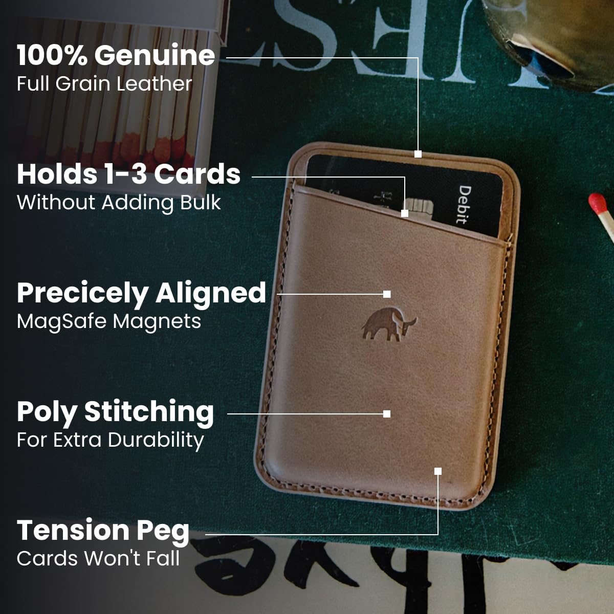 Bullstrap Handcrafted Premium Leather MagSafe Wallet | Compatible w/All MagSafe iPhone Cases | Slim & Minimalist Premium Full-Grain Leather Magnetic Card Holder for iPhone | Dune
