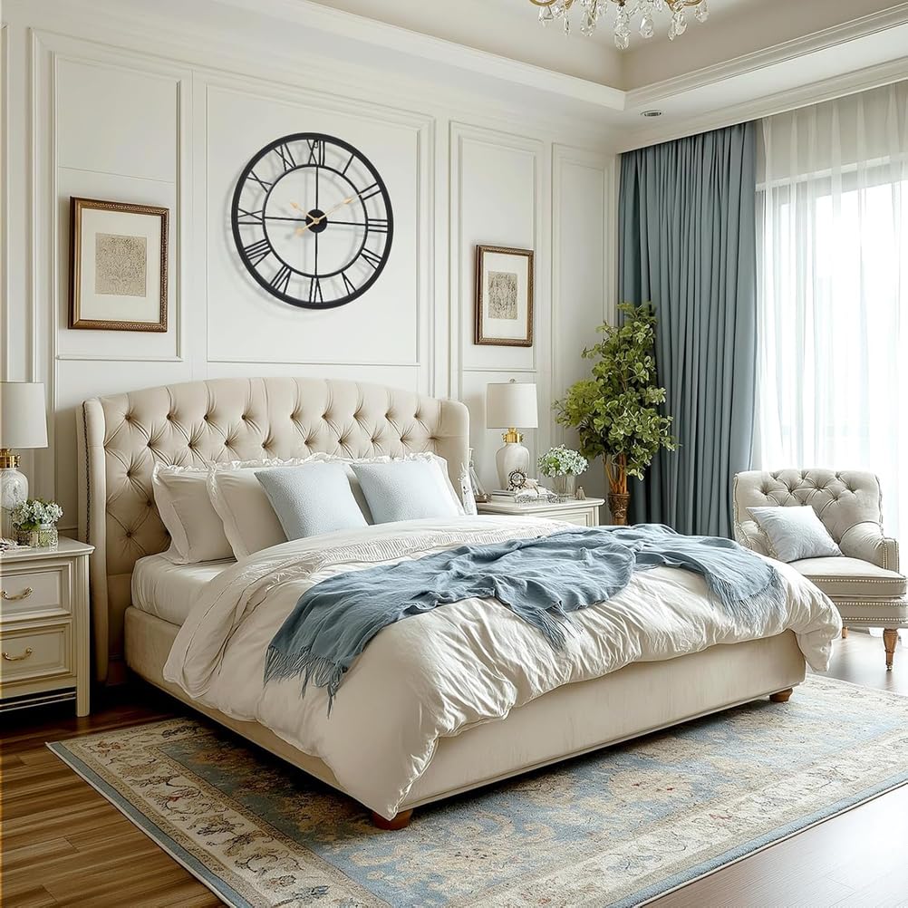 Reloj de Pared Grande de 16 Pulgadas para la decoración de la Sala de Estar, número Romano Moderno Redondo Decorativo de Metal Grande Reloj de Pared para Dormitorio y Cocina,Blanca,40cm