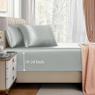 VACVELT 3pcs Queen Silver Extra Deep Pocket Satin Fitted Sheet Set