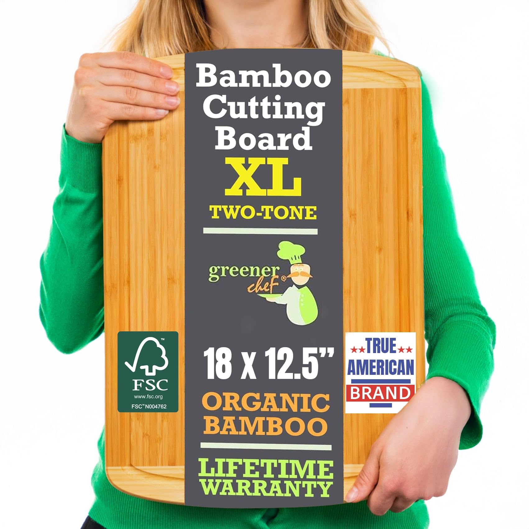 Greener Chef 竹製まな板 高品質 オーガニック 木製 キッチン カッティングボード 溝付き XLサイズ クリスマス ホリデー 新築祝いギフトに最適 18" x 12.5" XL Cutting Board ブラウン BAMBOO CUTTING BOARD GC-1250