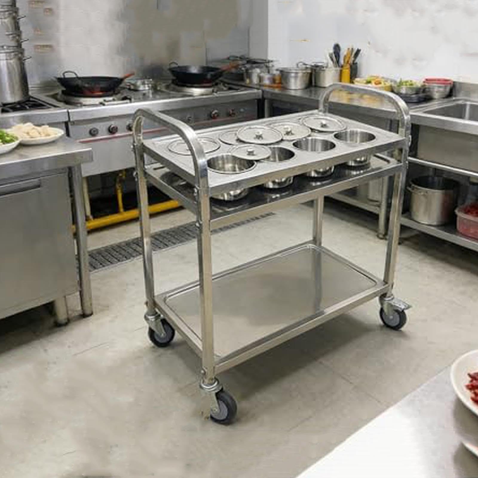 Carrello multiuso a 2 ripiani in acciaio inox, carrello porta spezie