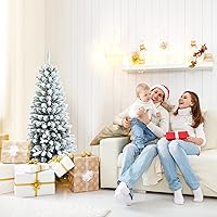Vista 8 de Goplus Árbol de Navidad Tipo Lápiz con Nieve Artificial de 4.5 pies, Árbol de Navidad Artificial Delgado con Bisagras con 373 Puntas de Ramas