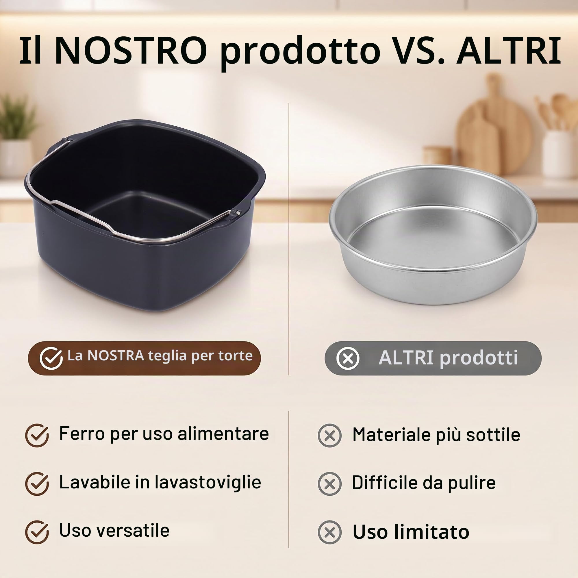Teglia per friggitrice ad aria calda, stampo per torte, friggitrice ad aria calda, cestino quadrato per friggitrice ad aria calda, accessorio per friggitrice ad aria per HD9925 HD9860 HD9905 01 (18 cm