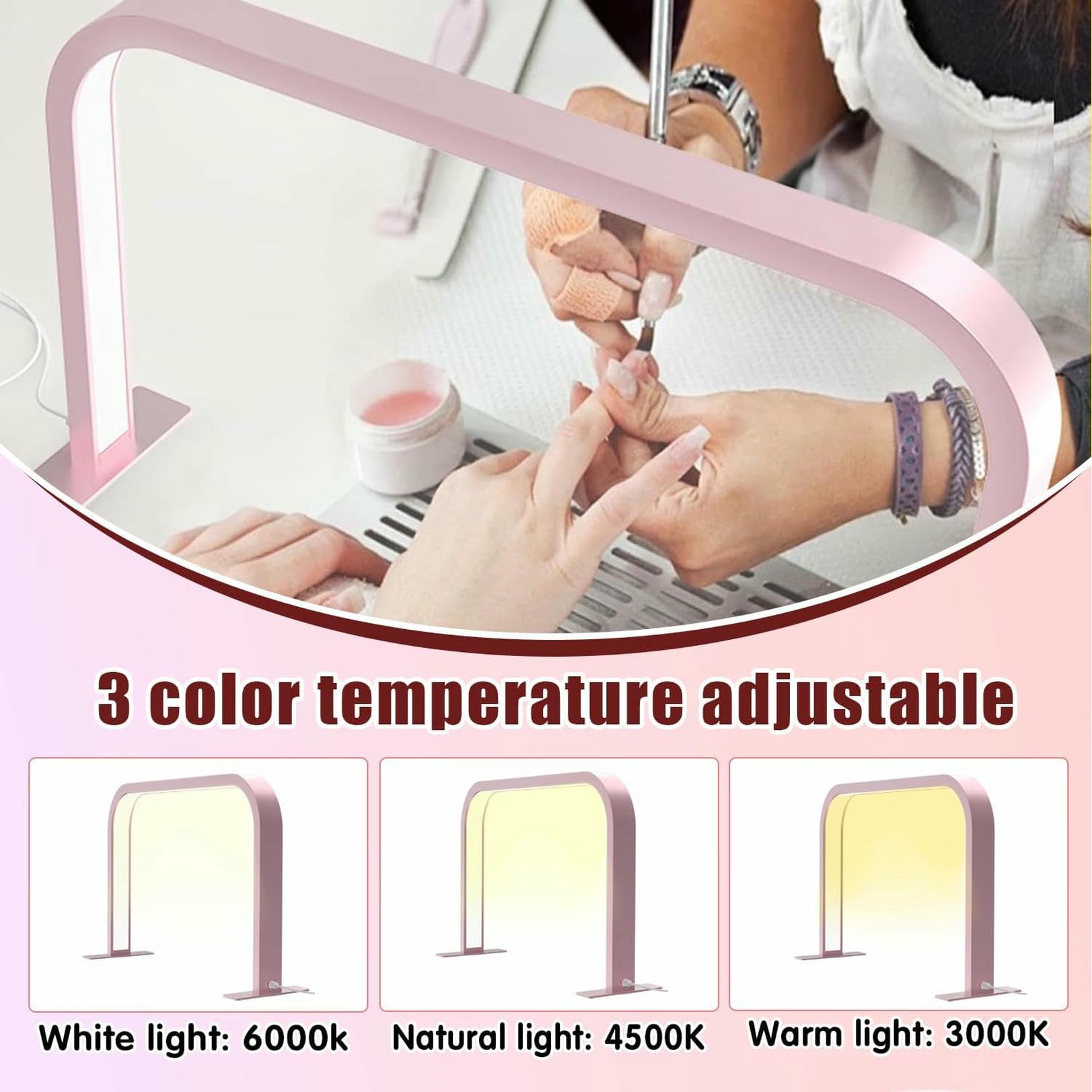Lampada per Unghie a Mezzaluna da scrivania, Lampada per Unghie da 45 W con luminosità Regolabile, Lampada da scrivania per Manicure, Extension per Ciglia, Tatuaggi