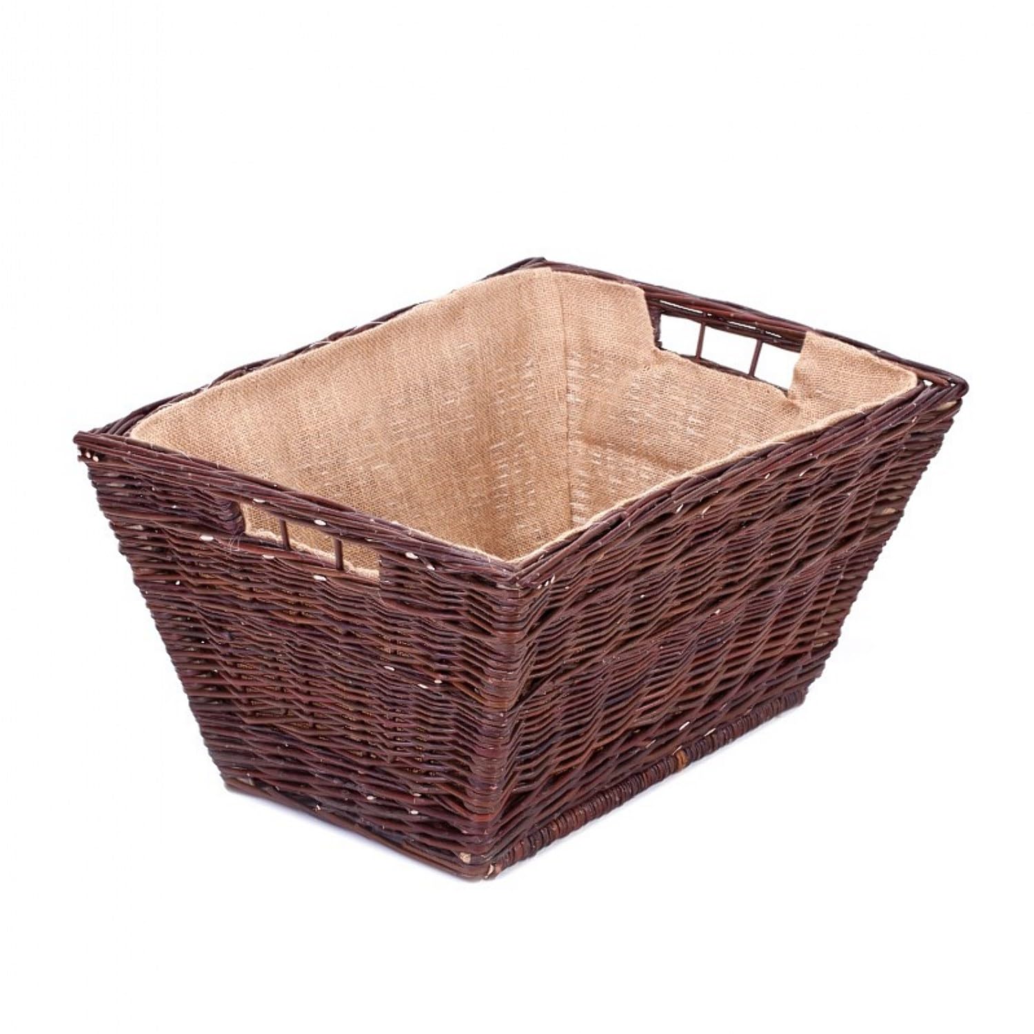 E-Wicker24 Alles Aus Weide Brown-Brown Wicker Log Basket With Handle Vintage Log Baskets For Wood Burner Indoor Log Store Rustic Log Holders For Fireplace Retro Wood Store For Logs Inside